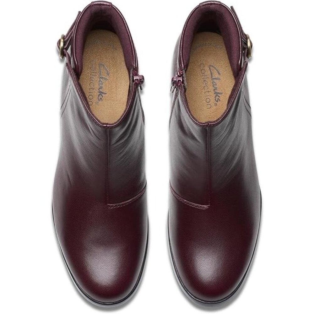 Clarks Womens Emily 2 Belle Ankle Boots Wine Leather 7.5M MSRP $140 - Picture 5 of 6